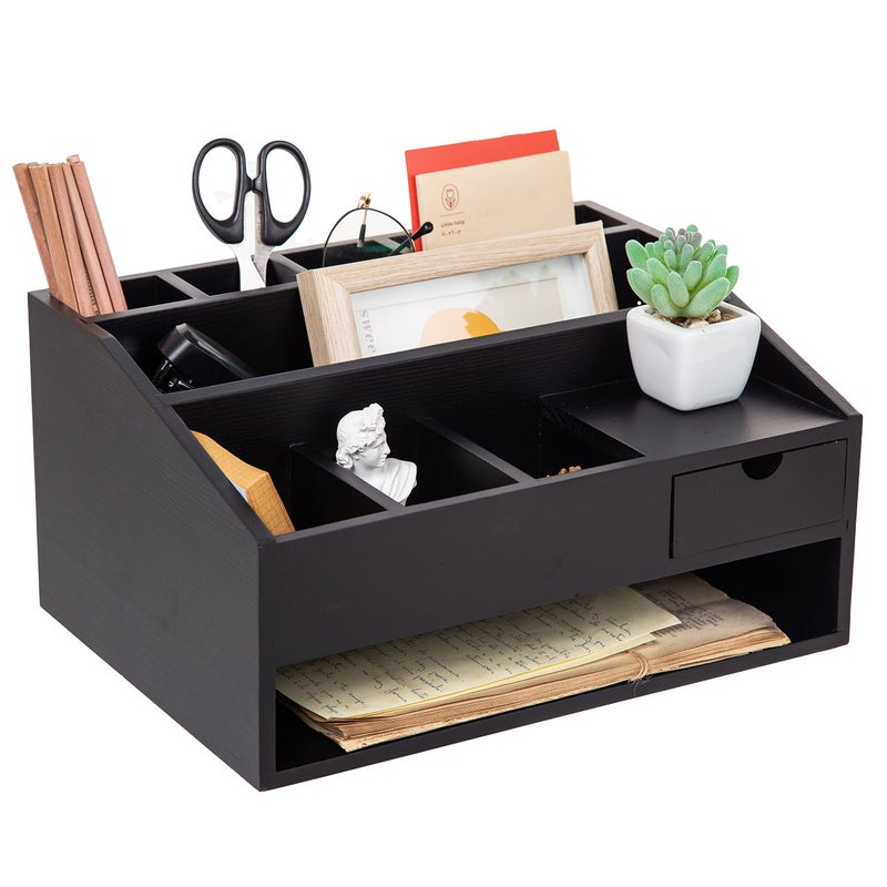 VERGOODR Wood Desk Drawer Organizers with File Organizer Pen holder Office Decor combo for Desk Organization Home can arrange office supplies such as calculators scissors pens note papers  etc. (black) - Image 3